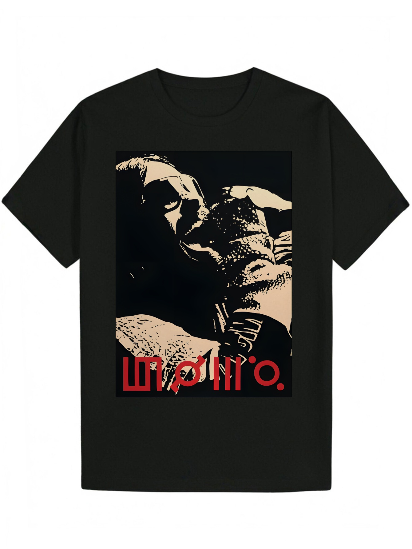 Men's Casual Round Neck with Complex Tattoo Design - Black Polyester, Summer Style, Regular Fit, Everyday T-Shirt Pattern T-shirt | Polyester fab
