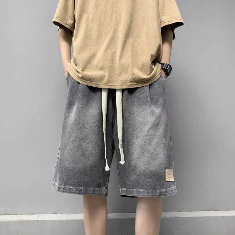 Washed Fashion Denim Shorts Mens Summer Thin Middle Pants American Street Versatile Loose Straight Sports Pentagram Pants Y250814