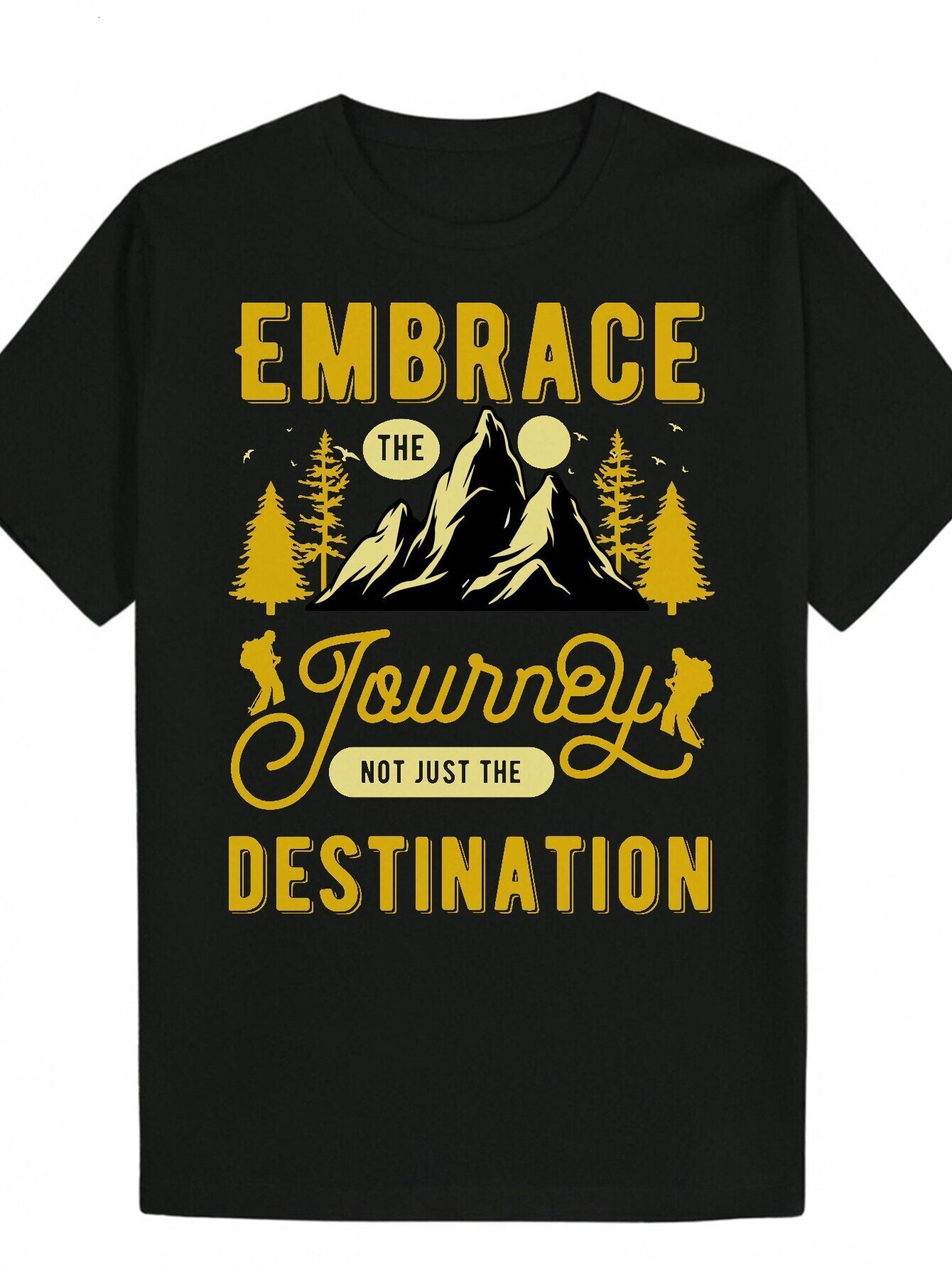Men's Casual Polyester T-Shirt with Mountain Scene Print - Summer Round Neck, Slightly Stretchy Fabric, Regular Fit, Landscape Tapestry Design 00