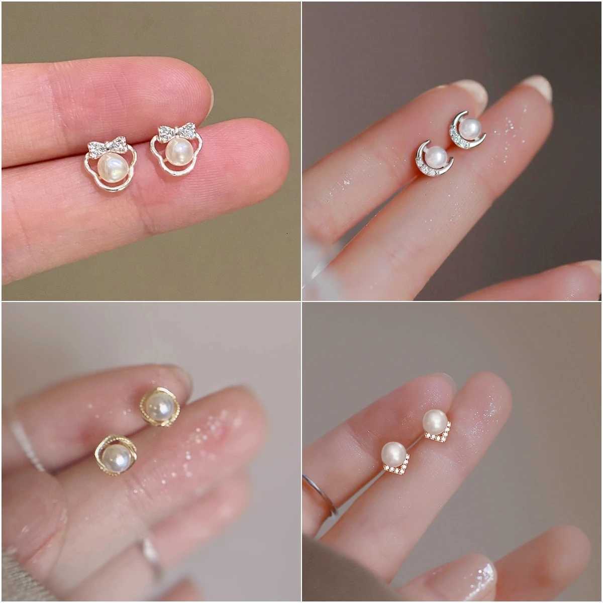 New Fashion Exquisite Silver Color Moon Earrings For Women Imitation Pearl Inlaid Stud Earrings Wedding Party Jewelry Gifts Y250804