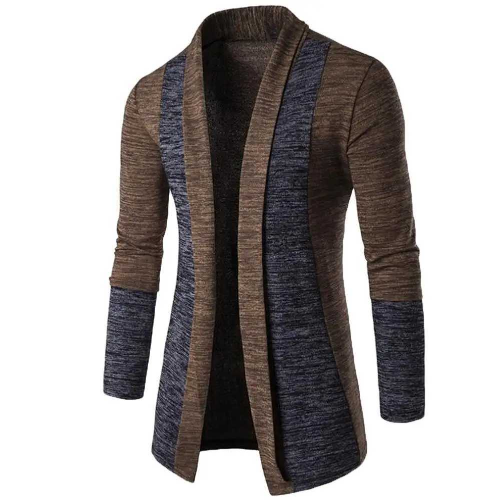 New Retro Mens Sweater Mens Cardigan Stitching Contrast Color Long-sleeved Slim-fit Sweater Jacket Mens Winter Jacket XJ250805