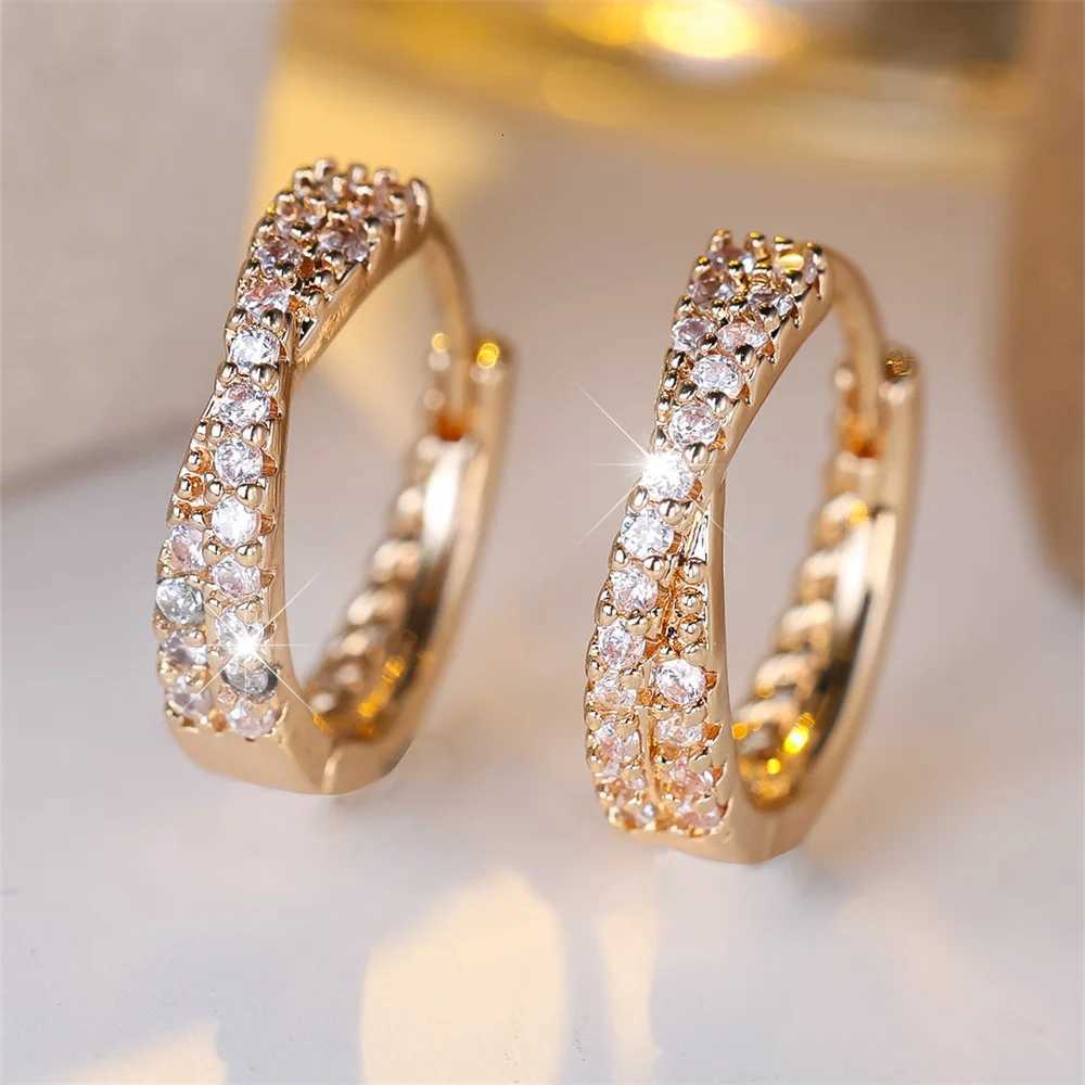 White Zircon Small Stone Crossed Hoop Earrings For Women Vintage Gold Silver Color Wedding Jewelry Versatile Accessory Y250804