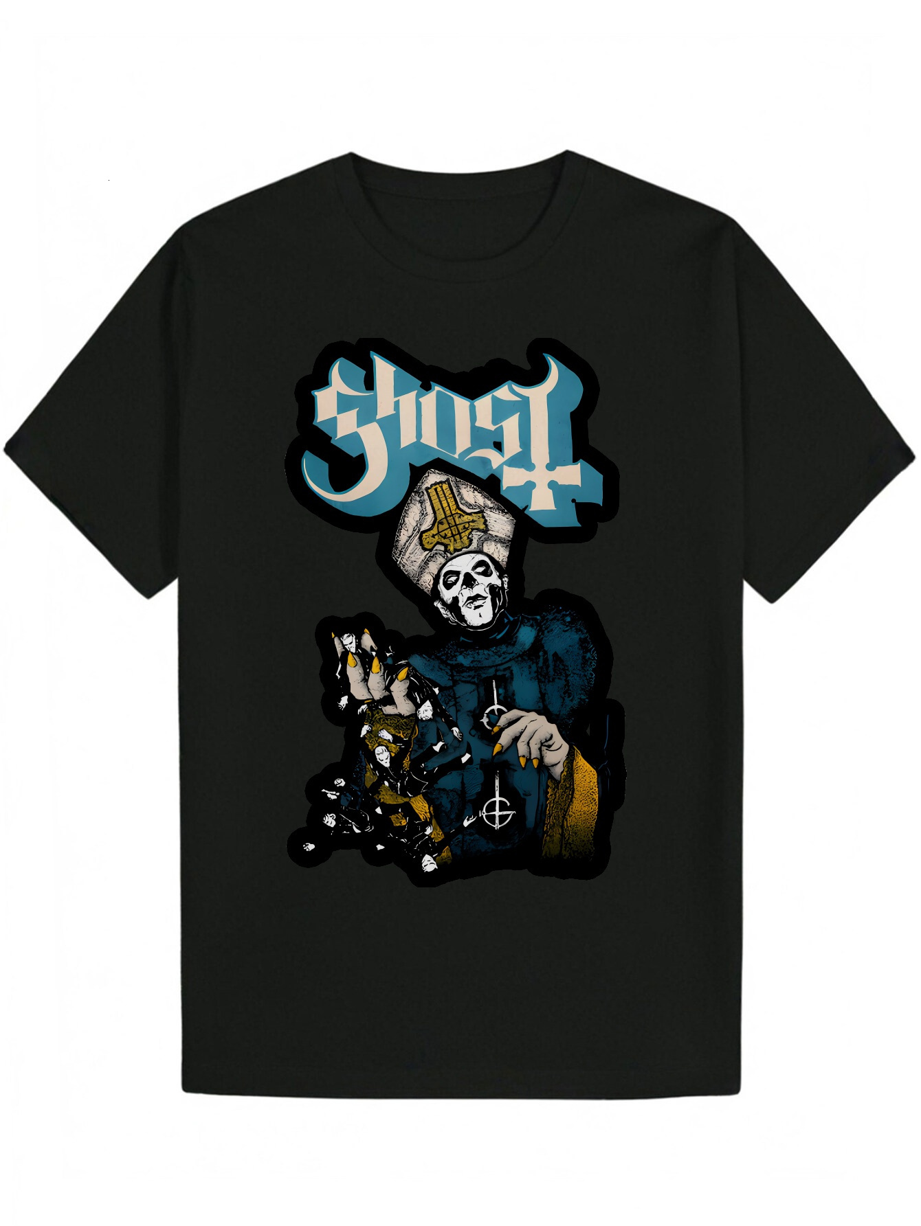 Men's Summer Pattern T-Shirt - Black Polyester, Round Neck, Regular Fit, Casual Wear Skull Print Top | Polyester Fiber Fabric 877ac