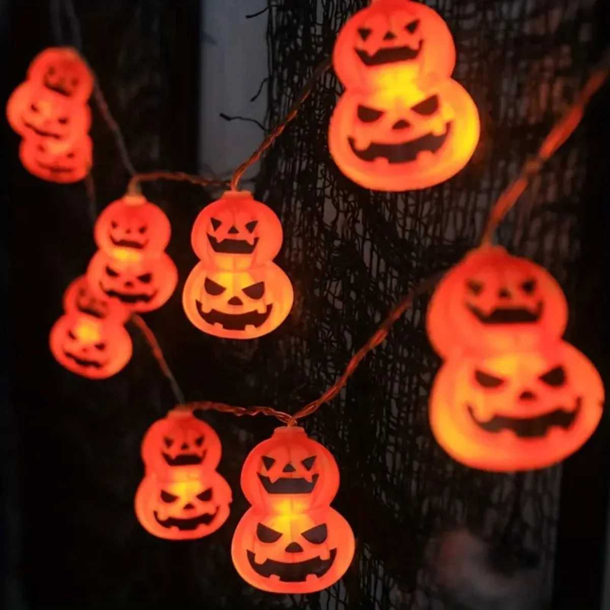 1pc 10/20LED Halloween Double Pumpkin String Light Battery Powered For Home Outdoor Porch Yard Garden Halloween Party Decoration XJ250804