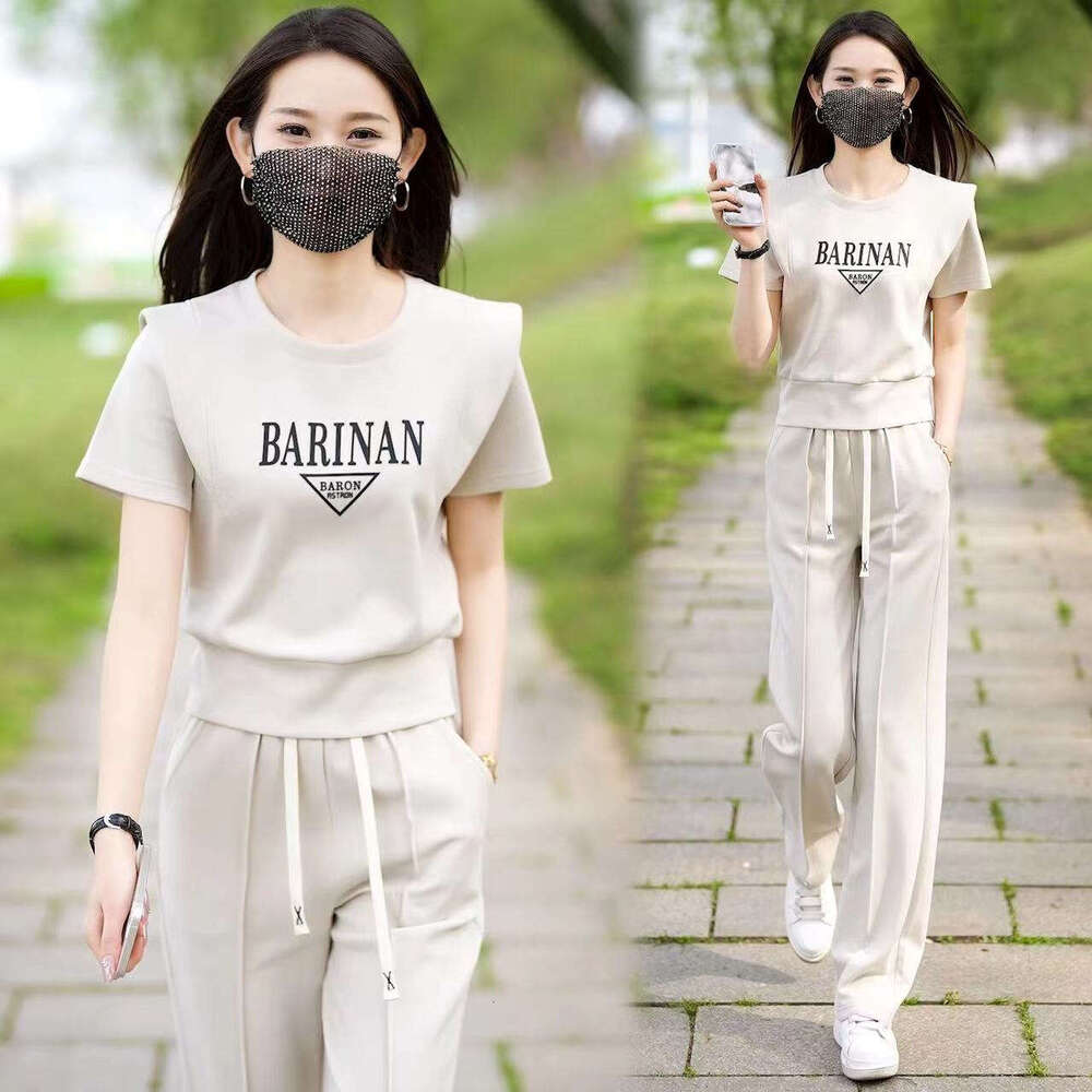 2025 New Fashion Women's Summer Tracksuit Short Sleeve Long Pants Elegant Youthful Casual Two-Piece Set