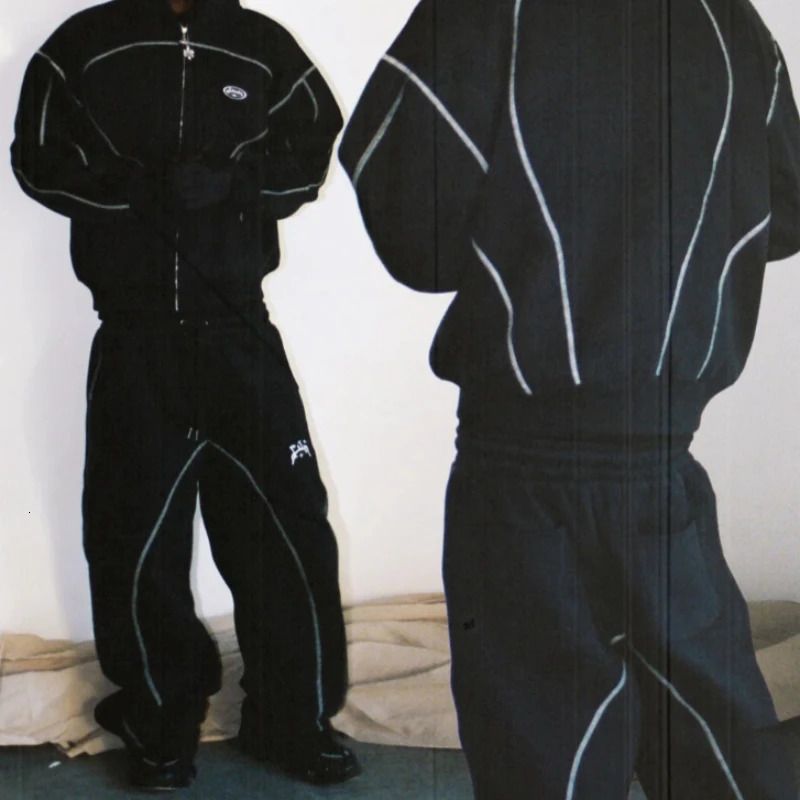 Fashionable Street Striped Cardigan Hooded Sweatshirt Loose And Versatile Winter Hoodie Pullover Pants Two-piece Set Y2k 250805