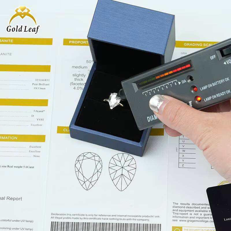 Goldleaf GRA Certificate 5.0CT D VVS1 Pear Cut 10K Solid Gold Moissanite Ring Fine Jewelry Rings