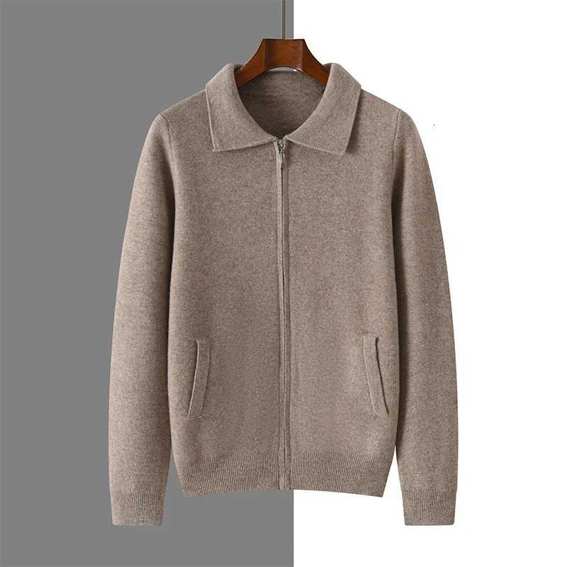 100% Merino Wool Thickened Sweater Polo Collar Business Zippered Cardigan Autumn Winter New Cashmere Jacket Knitted Top XJ250805