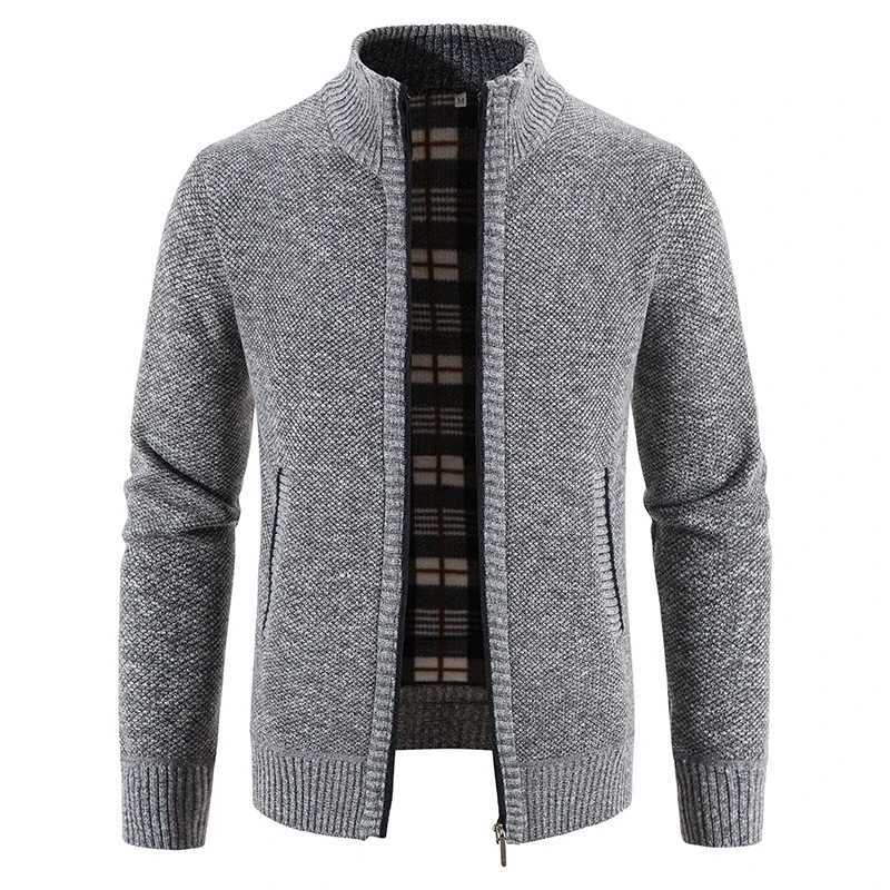 Mens Cardigan Turn-down Collar Knitting Sweater Slim Fit Solid Color Zipper Fleece Outerwear Mens Top Clothing XJ250805
