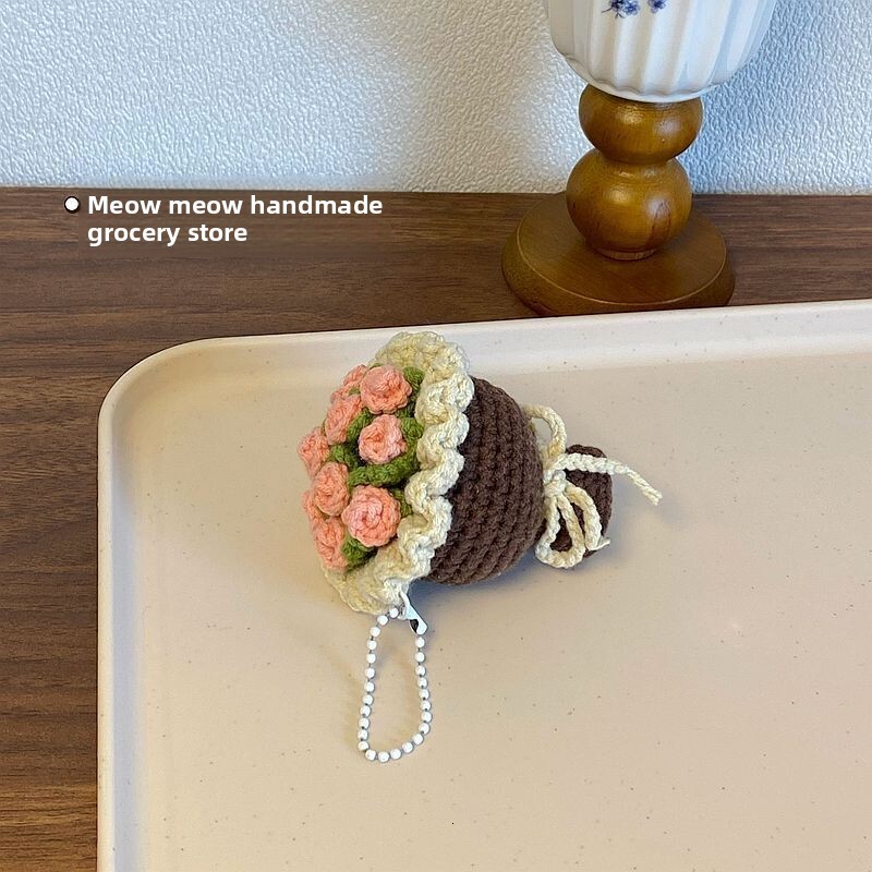 DIY Creative Yarn Knitting Mini Handheld Flower Small Bouquet Keychain Bag Pendant Best Friend Gift Finished Product