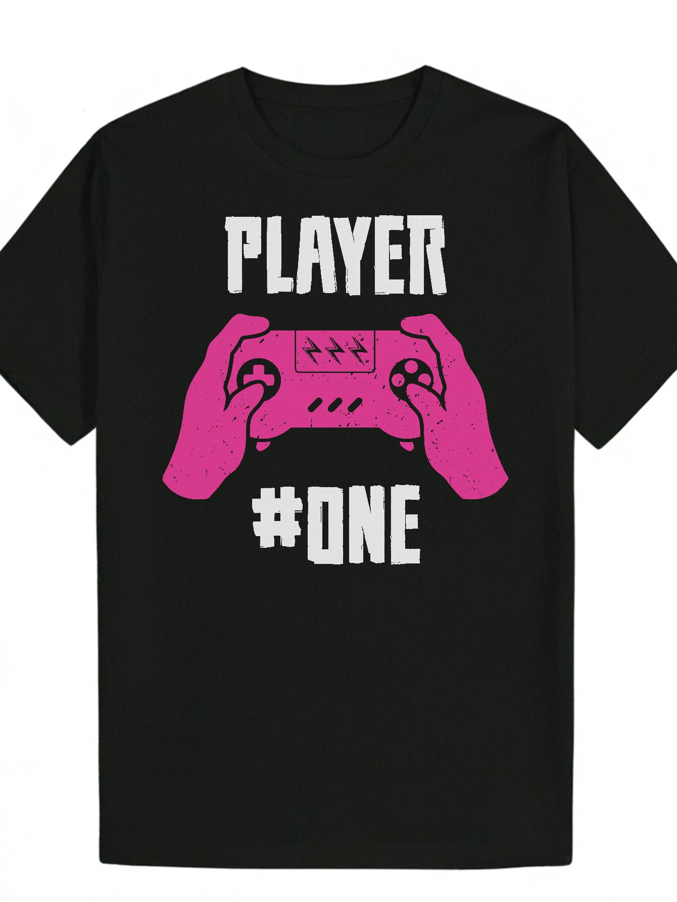 Men's Black Game Graphic T-Shirt - Gamer One with Pink Controller Print, Casual Crew Neck, Short Sleeve, Summer T-Shirt, Gaming Apparel Bold Cont