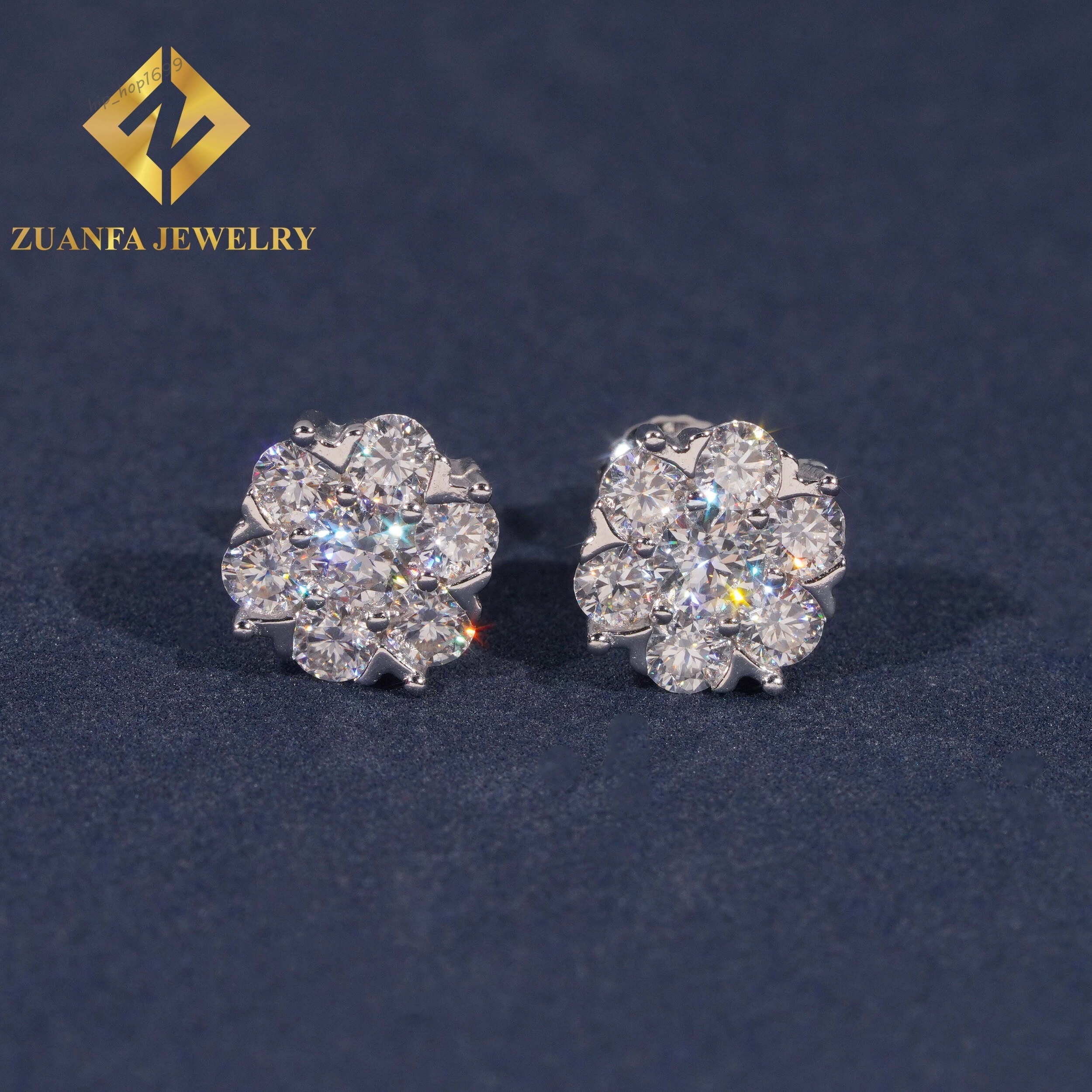 Fashionable Luxurious Big Flower Design Stud Earring 925 Sterling Silver VVS Moissanite Blue Green Moissanite Stud Earring