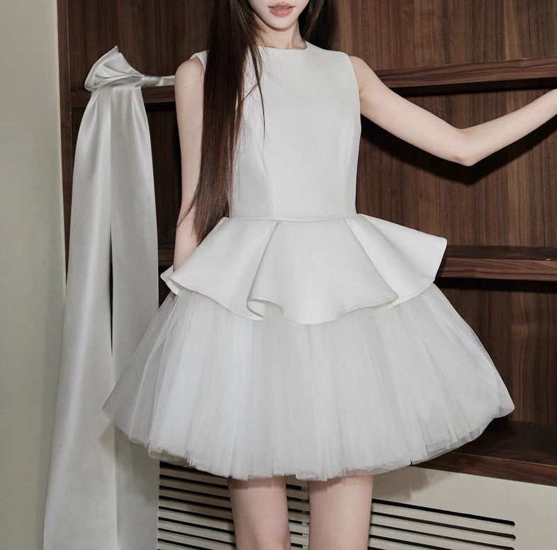 2025 Summer New Women's S Dress trend Ballet Style Sleeveless Round Neck Patch Mesh Puff Dress Women's Summer New Designer Dress