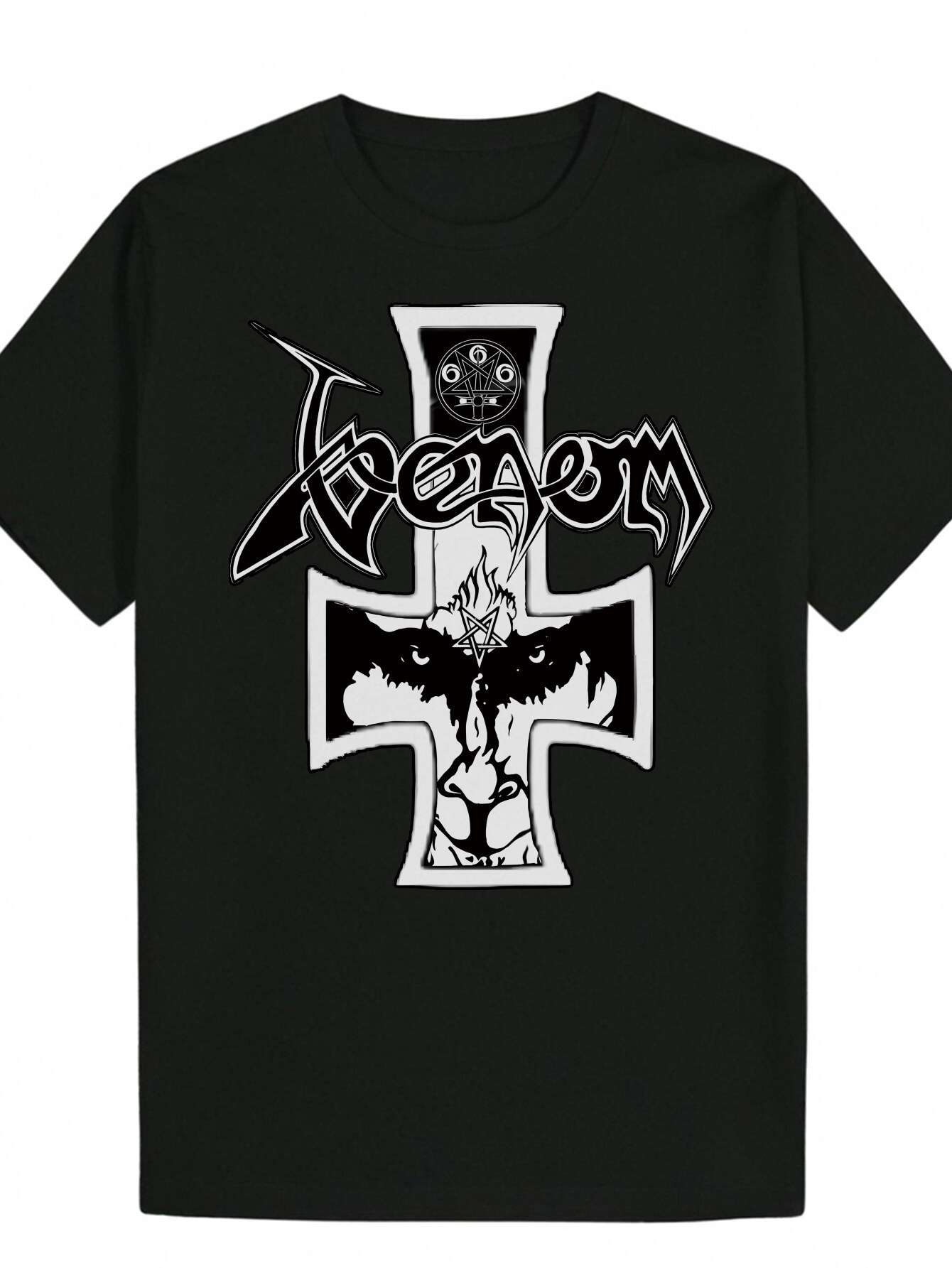 Men's Heavy Metal Black with Cross Sword Graphic T-Shirt Lightweight Polyester Shirt for Concerts, Wear - Avant-Garde Gothic Casual T-Shirt, Stre