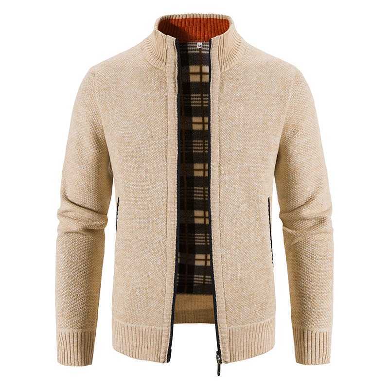 Mens Cardigan Turn-down Collar Knitting Sweater Slim Fit Solid Color Zipper Fleece Outerwear Mens Top Clothing XJ250805
