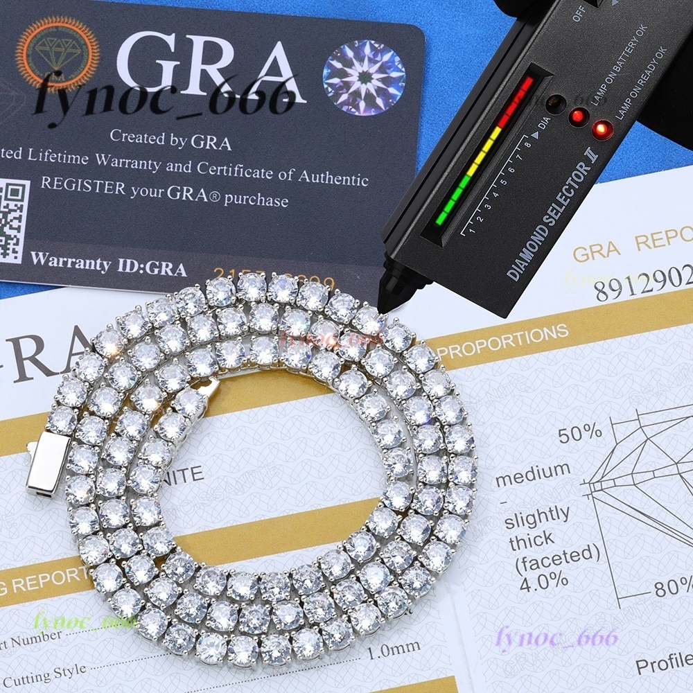 Hip Hop S925 Silver Moissanite Necklace with Spring Clasp Wholesale Tennis Chain