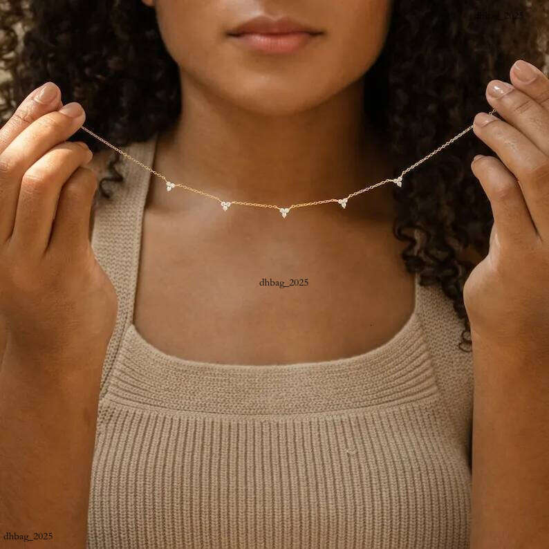 Dia Crystal Beaded Dainty Layering Triangle Charm Necklace Anniversary Gift
