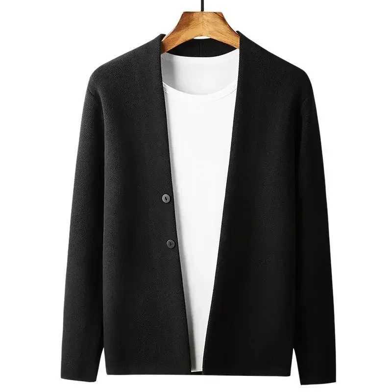 Man Clothes Solid Color Business Black Knitted Sweaters for Men Cardigan Plain Over Fit Knit Long Sleeve 100% Knitwear Fashion Old XJ250805