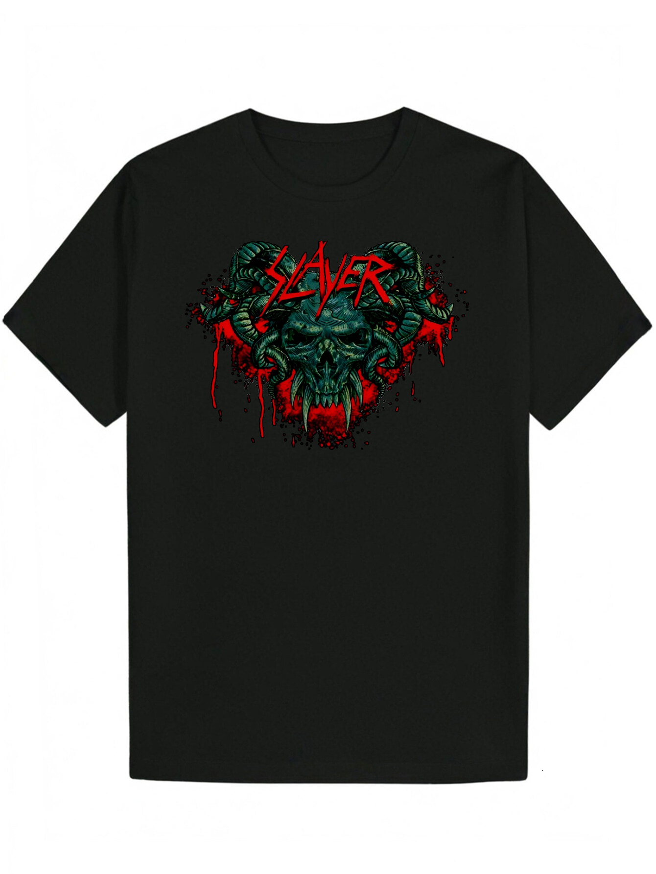 Men's Summer Pattern T-Shirt - Wave Skull and Teal Letter Design, Lightweight Polyester, Crew Neck, Machine Washable, Suitable for Casual Wear, A
