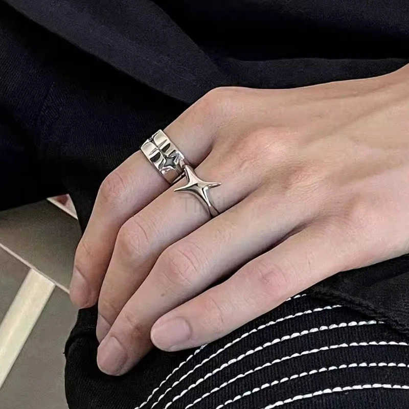 Retro Punk Silver Color Stars Open Rings for Women Men Fashion Adjustable Couple Rings Y2K Hip Hop Vintage Ring Jewelry Gifts U250805