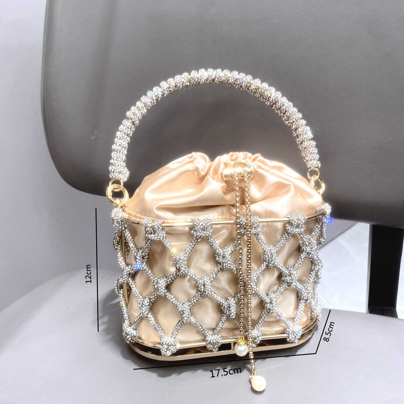 luxury bag designer bags Evening Bag Chain Rhinestone Woven Basket Embellished Bucket Bag Handheld Crossbody Women's Bag