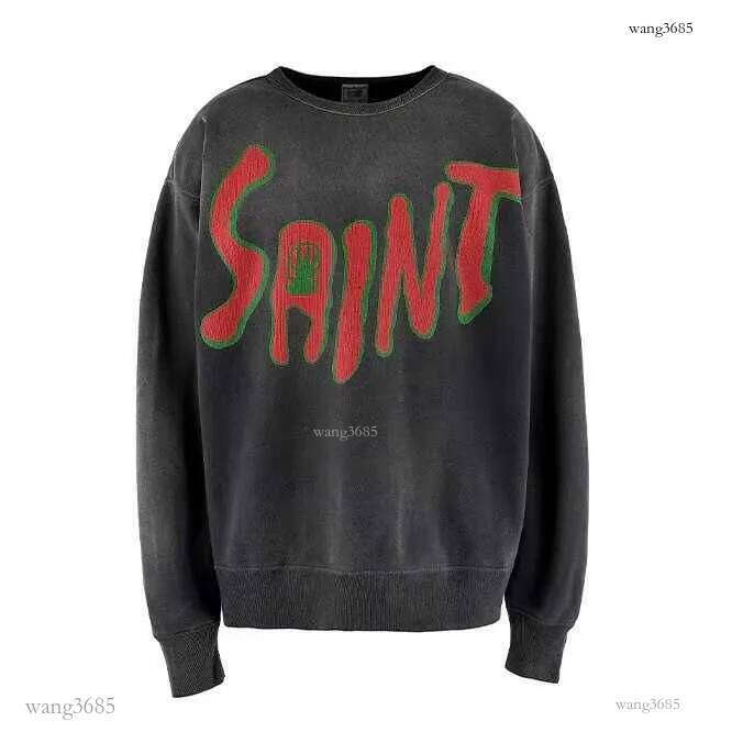 Saint Michael 23fw Washed Old Embroidery Letter Round Neck Sweater High Street Fashion Brand Sweatshirt