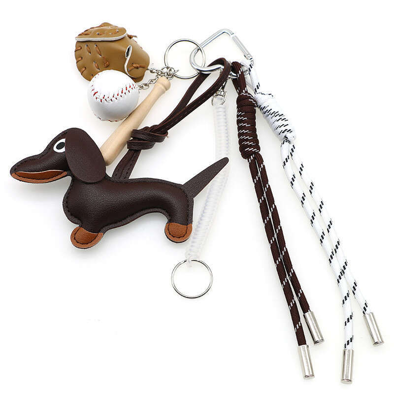 DHpet_wholesale Trendy Dachshund Keychain - Ins Style Leather Dog Keyring & Bag Charm for Couples, 25cm Braided Pet Lover Gift (72g)
