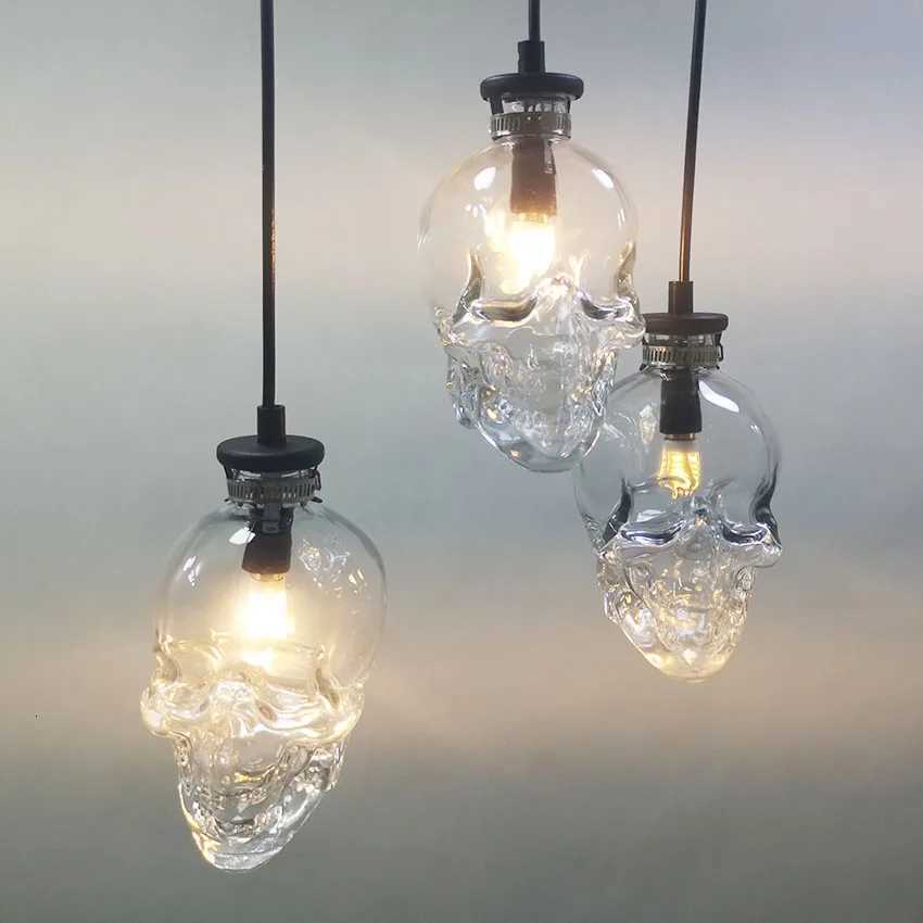 Retro Skull Clear Glass Pendant Light Holder Vintage Ghost Design Bar Restaurant Halloween Home Decor Ceiling Lighting Fixture XJ250804