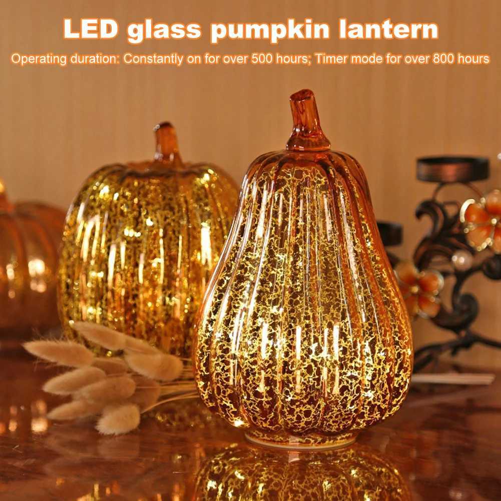 Glass Pumpkin Lamp Battery Operated Decoration Lantern with 3-Position Switching for Halloween DecorationsXJ250804