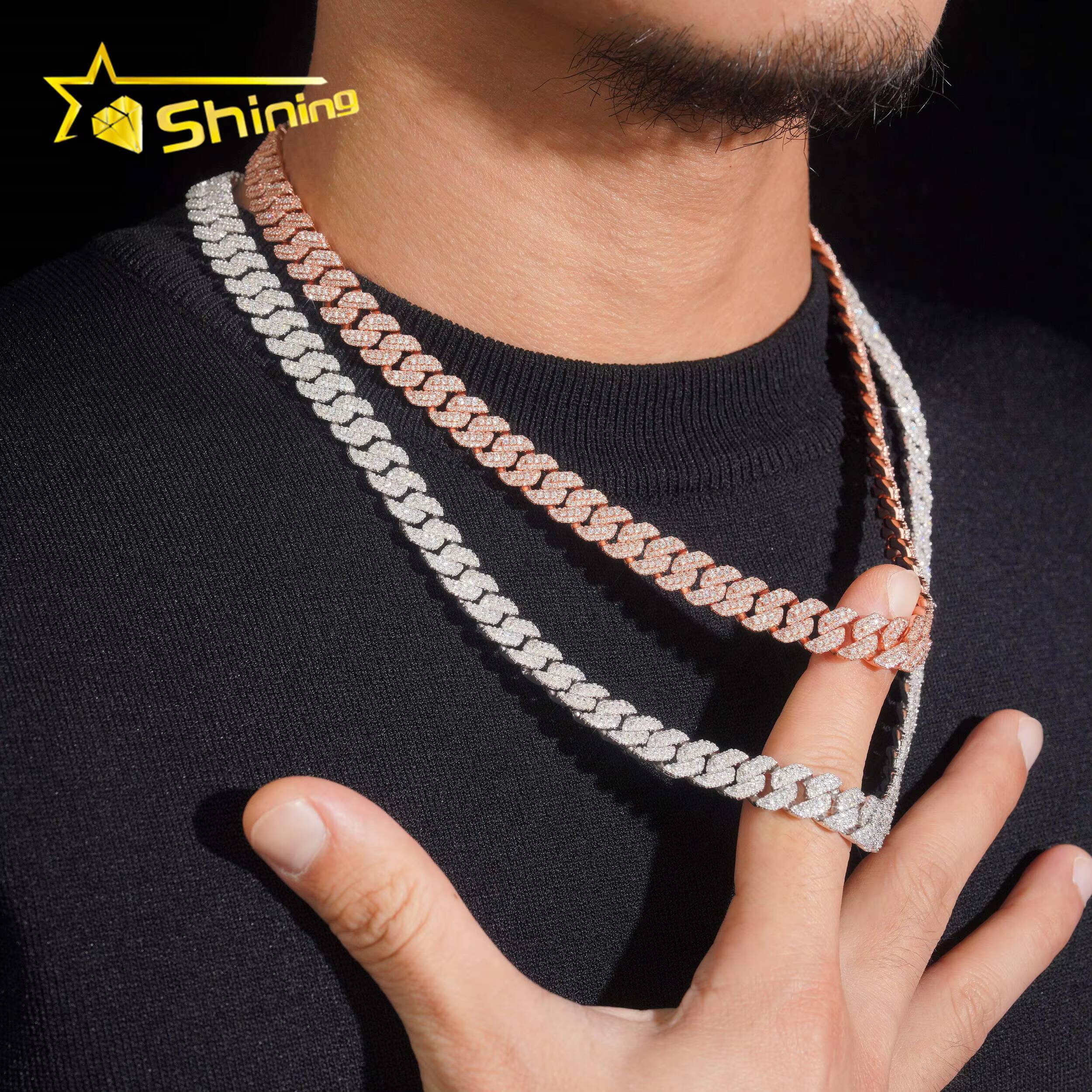 Best Selling Design 10mm Iced Out VVS Moissanite Pass Diamond Test Cuban Link Chain Hip Hop Mens 925 Silver Necklace Bracelet
