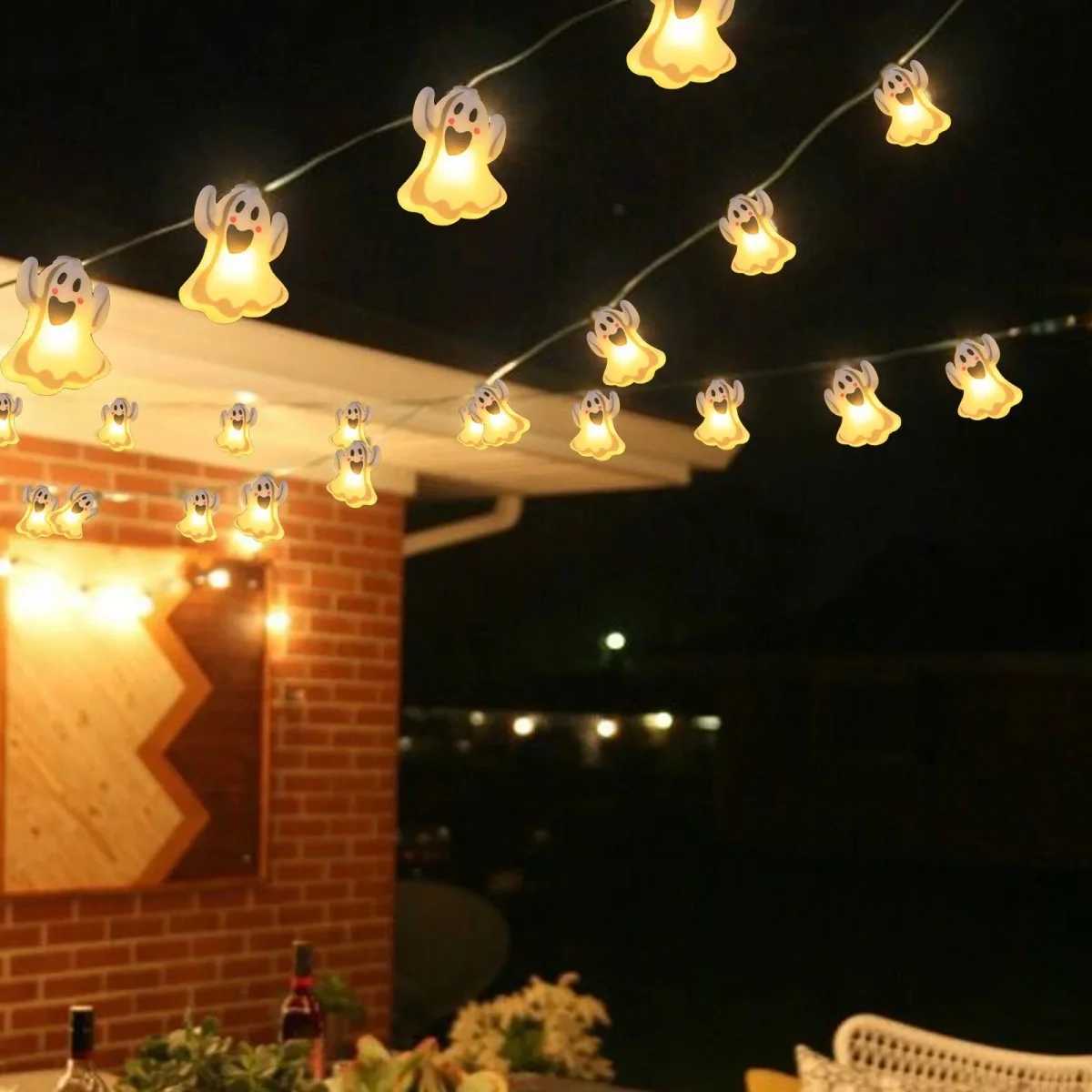 1pc 10/20 LED Halloween Raising-Hand Ghost String Light Hanging Decorative Lamp Battery Powered For Home Garden Halloween Decor XJ250804