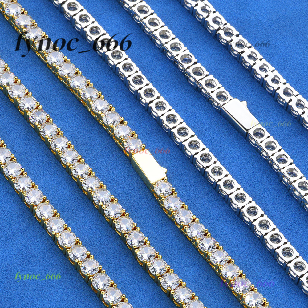Hip Hop S925 Silver Moissanite Necklace with Spring Clasp Wholesale Tennis Chain