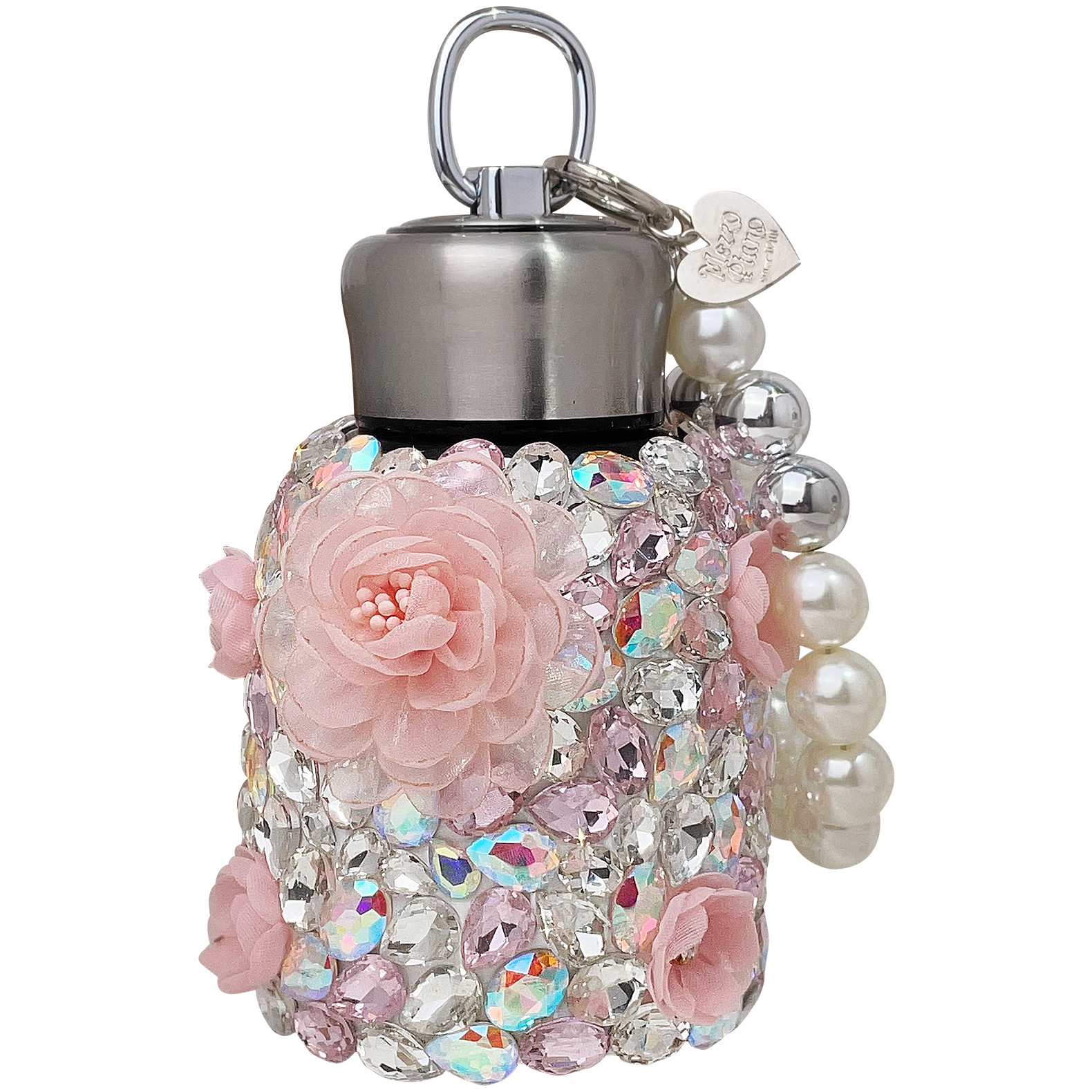 Designer Flower Water Bottle Luxury Crystal Double Wall Vacuum Reusable Coffee Cups Travel Mug Stainless Steel Insulated Thermos Tumbler with Handle P