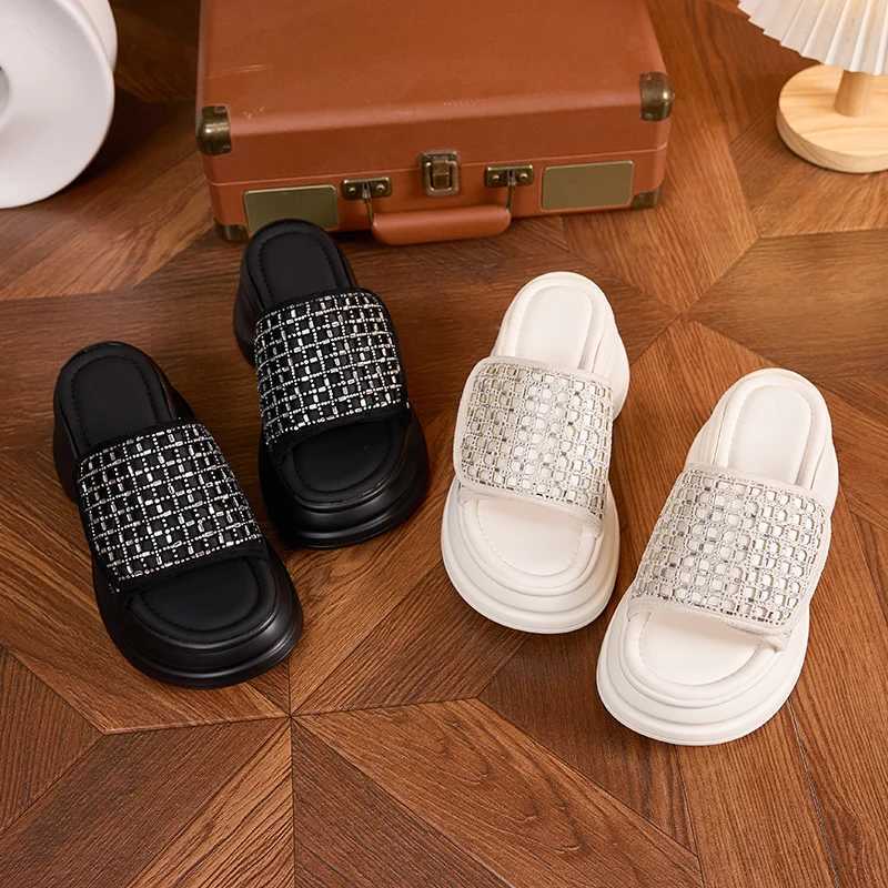 AUTUSPIN Summer High Heels for Women Leisure Fashion Slippers Female Wedges Platform Shiny Rhinestone Slides Ladies Shoes Tide W250805