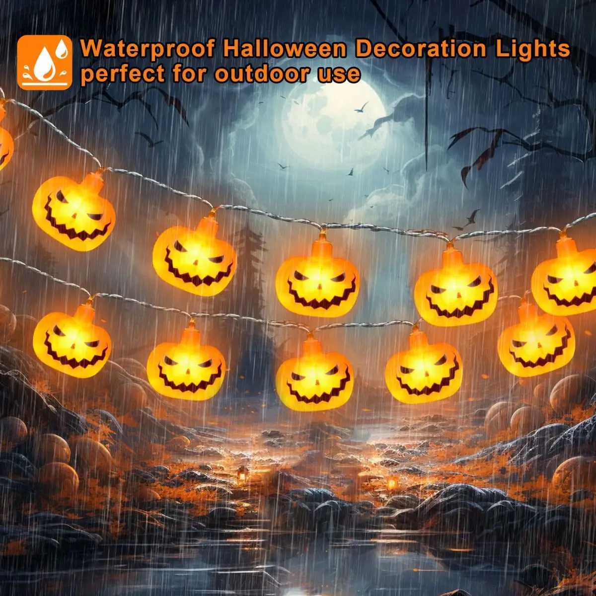 1pc Halloween 10/20 LED Single Layer Pumpkin String Lights Battery Operated For Home Indoor Outdoor Halloween Party Decoration XJ250804