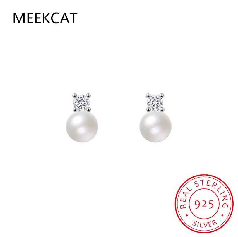 925 Sterling Silver Zircon Bead Freshwater Pearl Stud Earrings for Women Trendy Fine Jewelry Minimalist Accessories Y250804