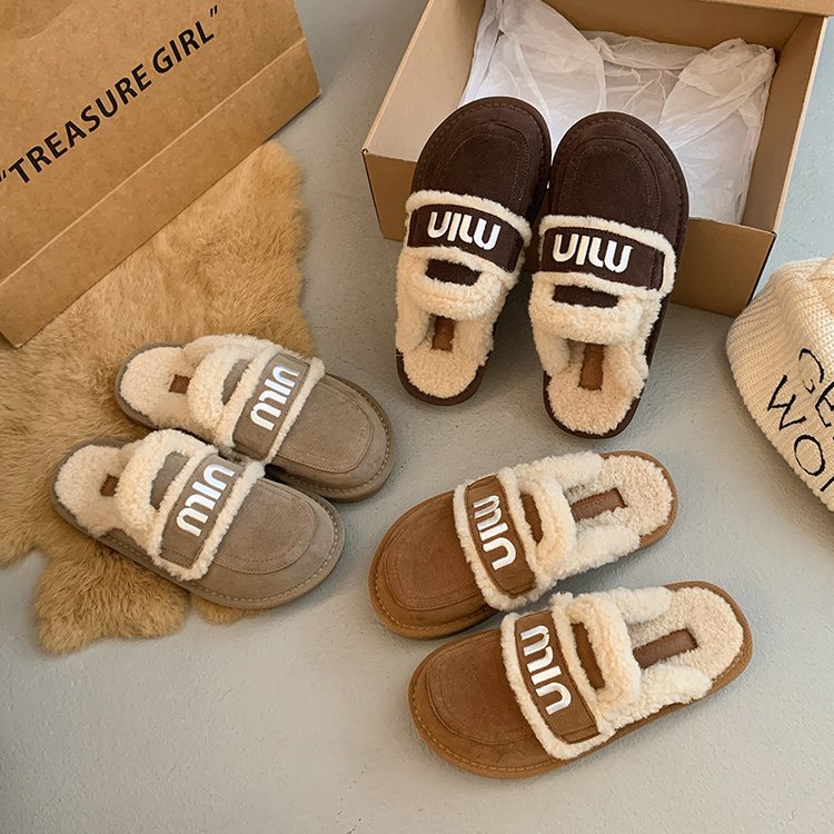 free Shipping Flat bottomed casual versatile headband with plush cotton shoes lightweight thick cotton winter women outdoor wearing woolen mop new