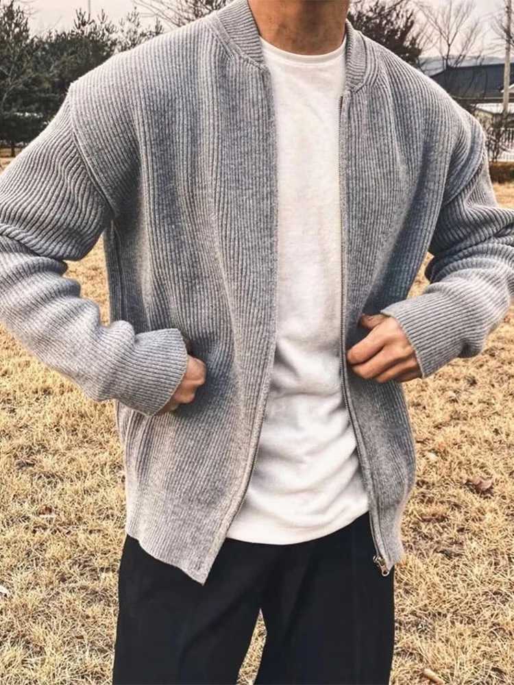 Outdoor Casual Solid Color Knitted Mens Jacket Autumn Fashionable Slim Fit Zip-Up Cardigan Tops Mens Vintage Long Sleeve Coats XJ250805