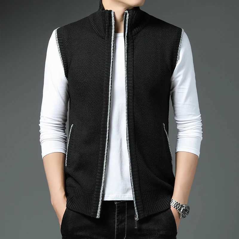 Autumn Winter Mens Vest Full Zipper Sleeveless Jackets Knitted Casual Jackets Warm Fleece Cardigan Waistcoat Sweaters Coat XJ250805