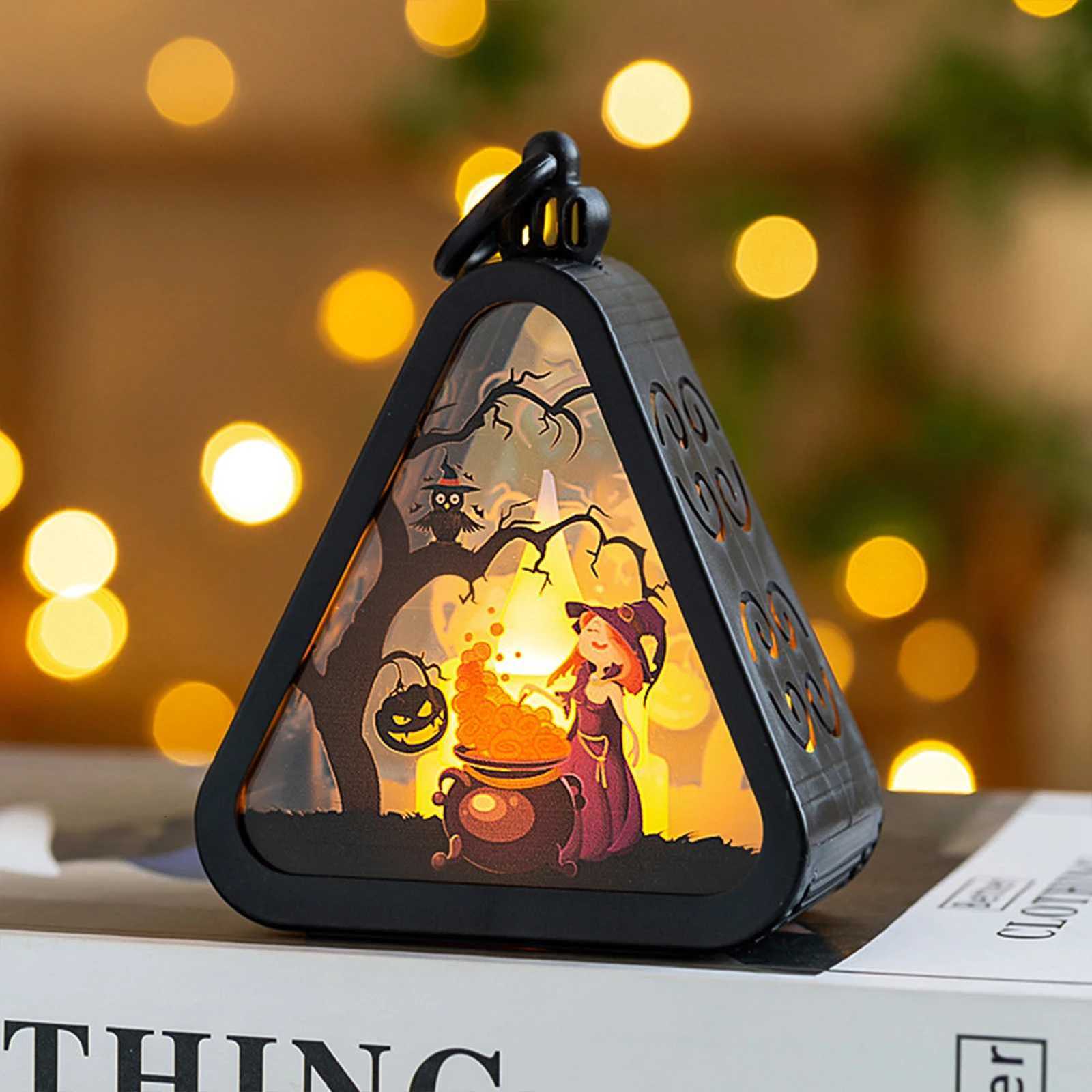 Mini Halloween Pumpkin Triangle Lanterns Table Party Favors Ornaments LED Light Display for Home Party Porch Garden Decor XJ250804