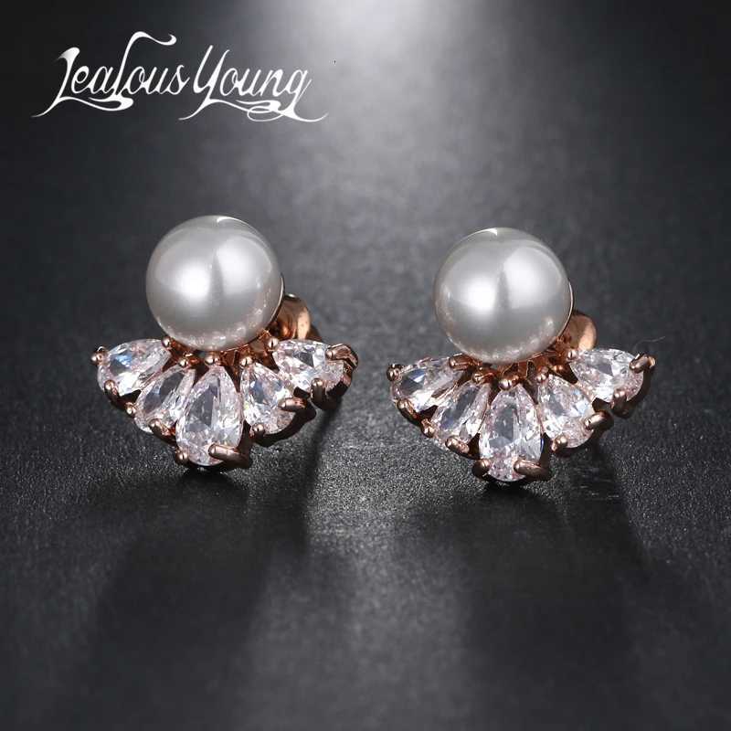 Fashion Elegant Women Imitation Pearl Stud Earrings With AAA Cubic Zircon Shining Studs Ear Indian Jewelry Earrings AE457 Y250804