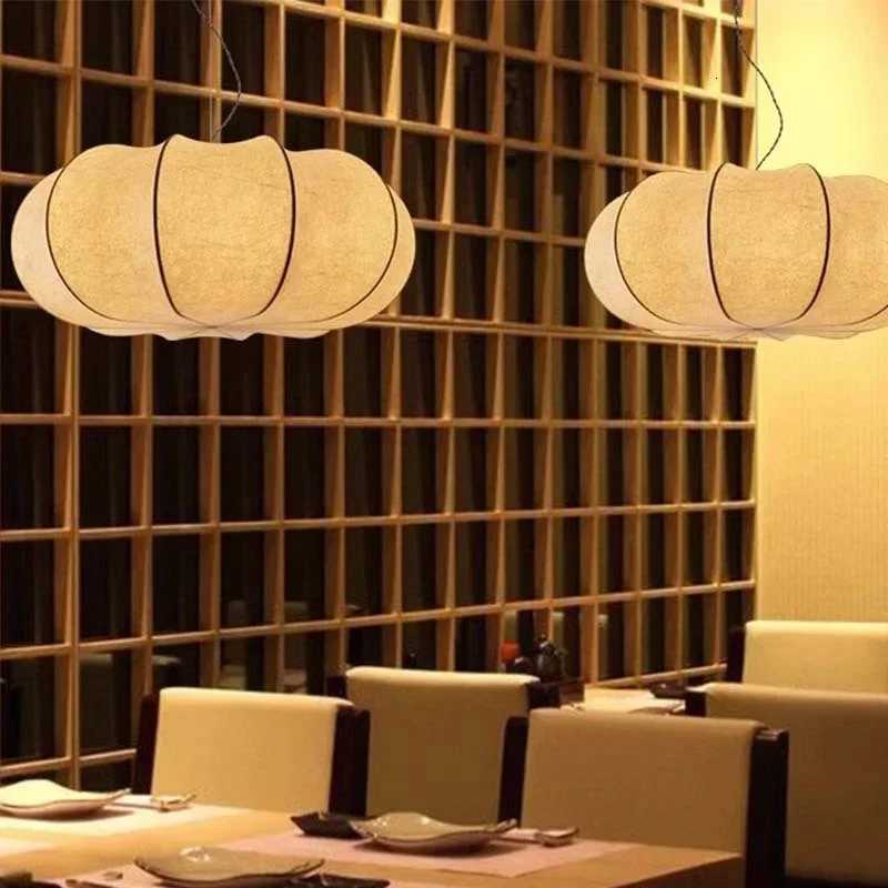 French Silk Pendant Light Creative Art Pumpkin Shaped Zen White Lamp For Living Room Study Cafe Restaurant Master Bedroom Light XJ250804
