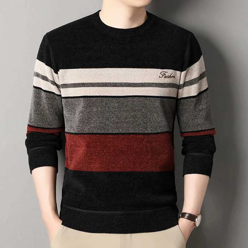 Mens Chenille Sweaters Fashion Knitting Pullover Striped Mens Autumn Winter Top Clothes Round Neck Knitted Sweaters XJ250805
