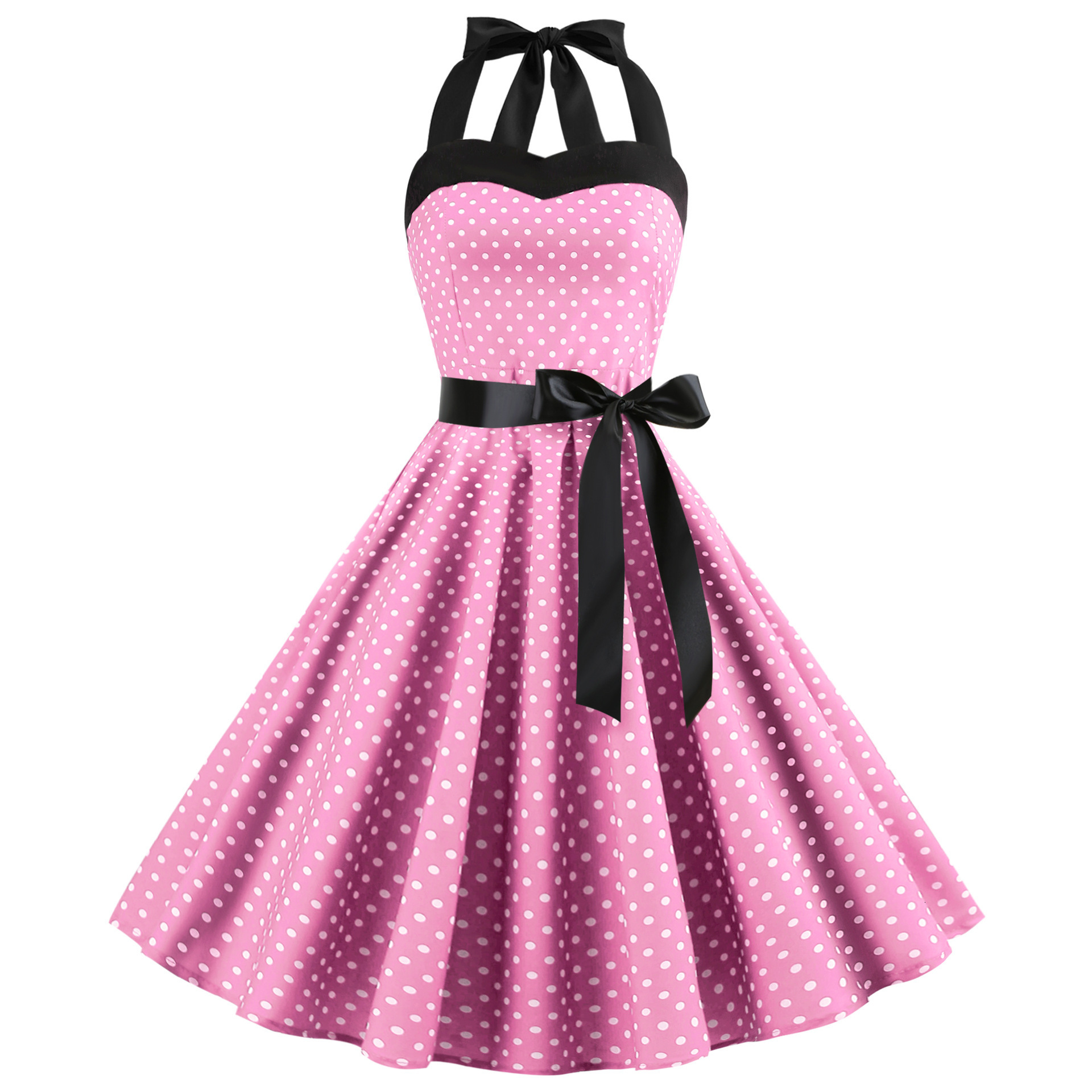New retro polka dot lace up dress fashion for summer 2025, big swing dress, Amazon plus size dress, new designer dress
