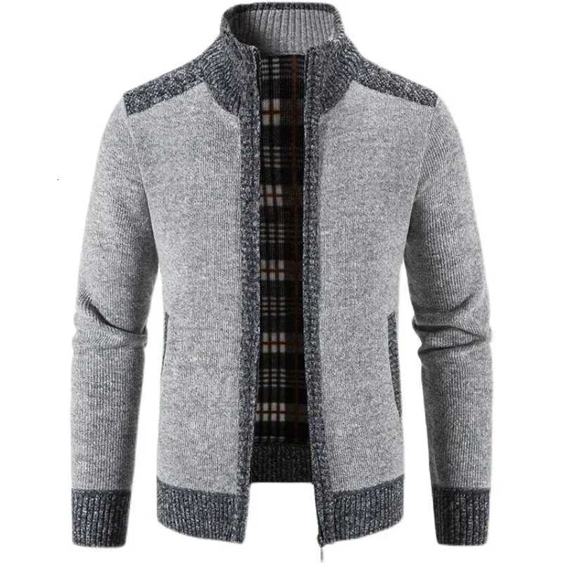Thickened Autumn Winter Mens Knitted Sweater Cardigan Stand Collar Patchwork Korean Style Casual Winter Outerwear Coat XJ250805