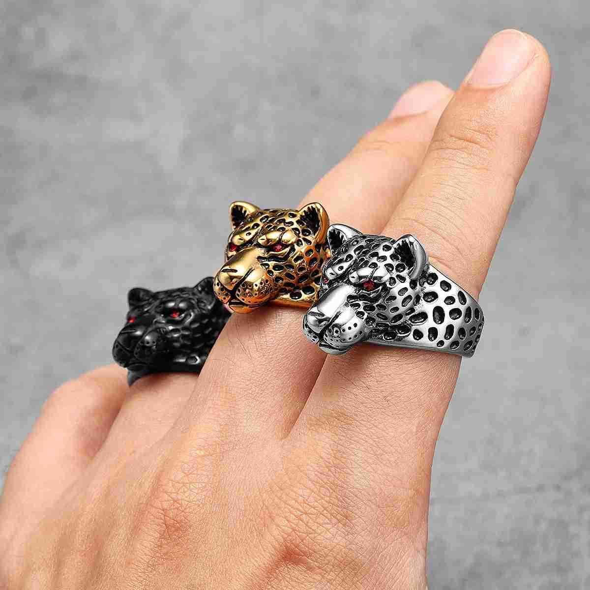 Stainless Steel Men Rings Jaguar Leopard Animal Punk Vintage for Women Biker Fashion Jewelry Halloween Creative Gift M250805