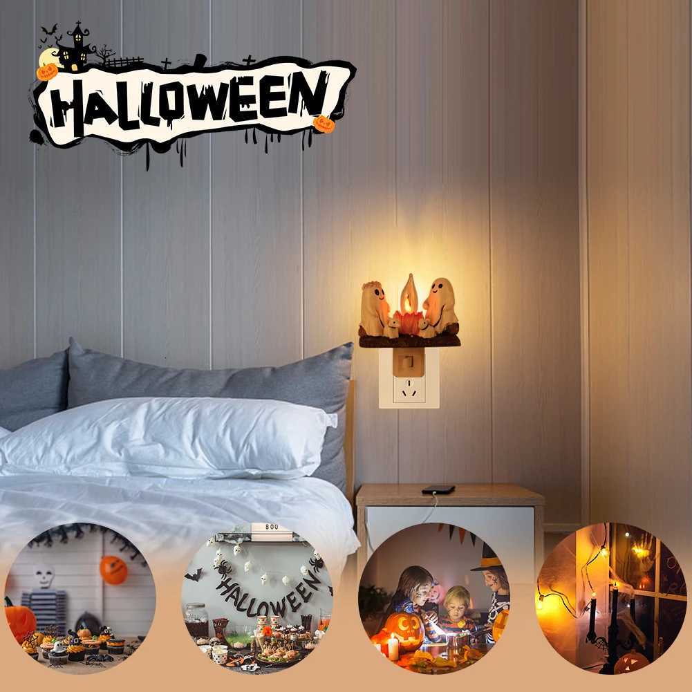 Ghost Campfire Flickering 3D LED Night Light Cute Spooky Lights Candles Resin Ghost Halloween Night Light Funny Halloween Decor XJ250804