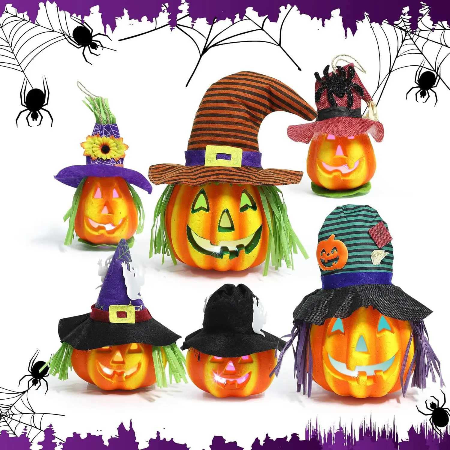 6-Pack Halloween Pumpkin Lamp LED Light-Up Jack-o-Lantern Set Halloween Decoration Pumpkin Prop LED Light for Indoor Outdoor XJ250804