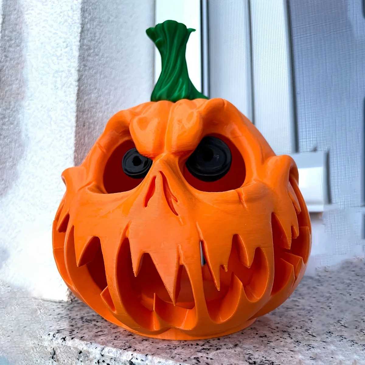 Giant Halloween Pumpkin Resin Decoration - Spooky Skull Head with Eerie Facial Features Hollow Design for Indoor and Outdoor XJ250804
