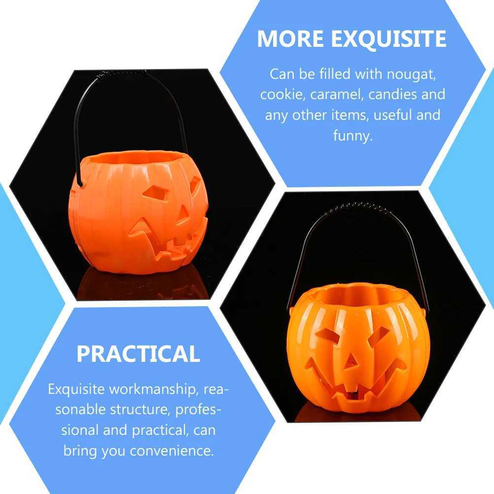 4pcs Pumpkin Lantern Props Plastic Halloween Bucket with Voice Sensor LED Candy Holder for Party Favor Supplies Decor XJ250804